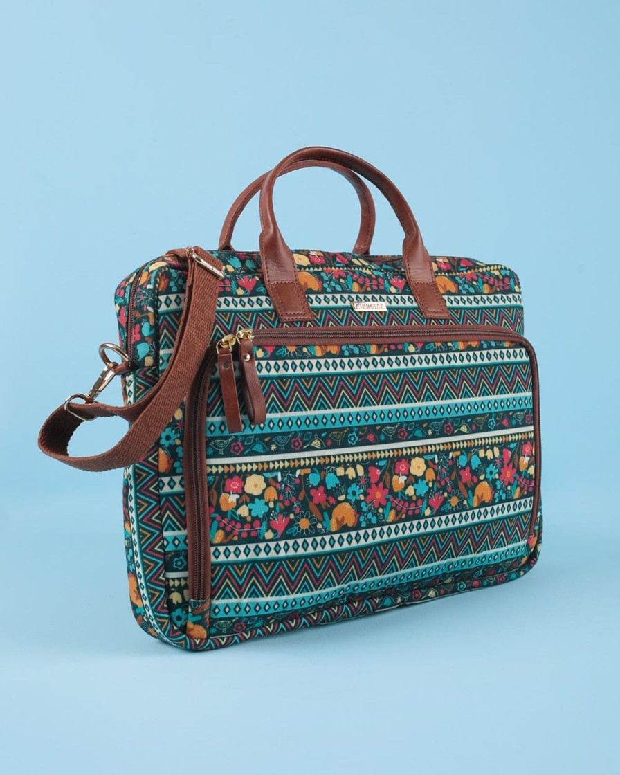 Others Chumbak | Flora Birds Canvas Laptop Bag - Chumbak