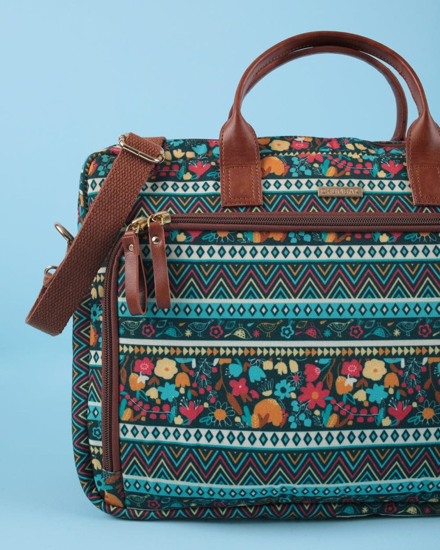 Others Chumbak | Flora Birds Canvas Laptop Bag - Chumbak