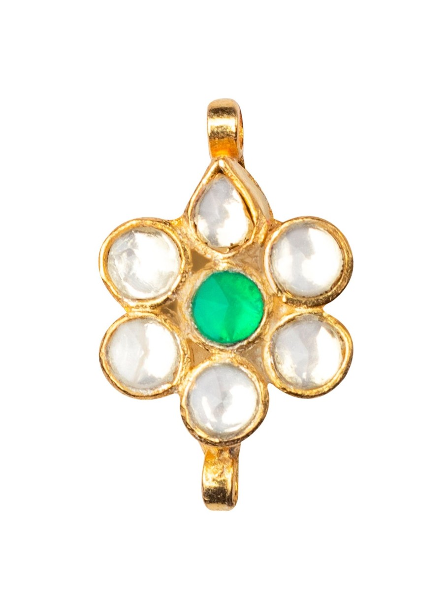 Jewellery Morkanth | Women'S 24K Gold-Plated White U0026 Green Pachi Kundan-Studded Nosepin - Morkanth