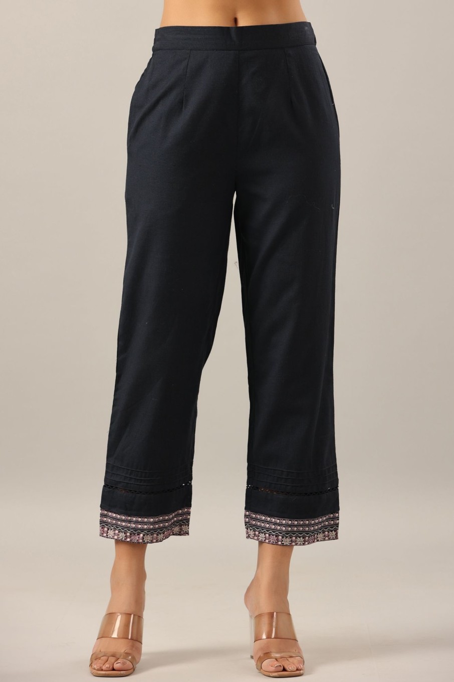 Women Juniper | Women'S Navy Cotton Flex Solid Pant. - Juniper Blue