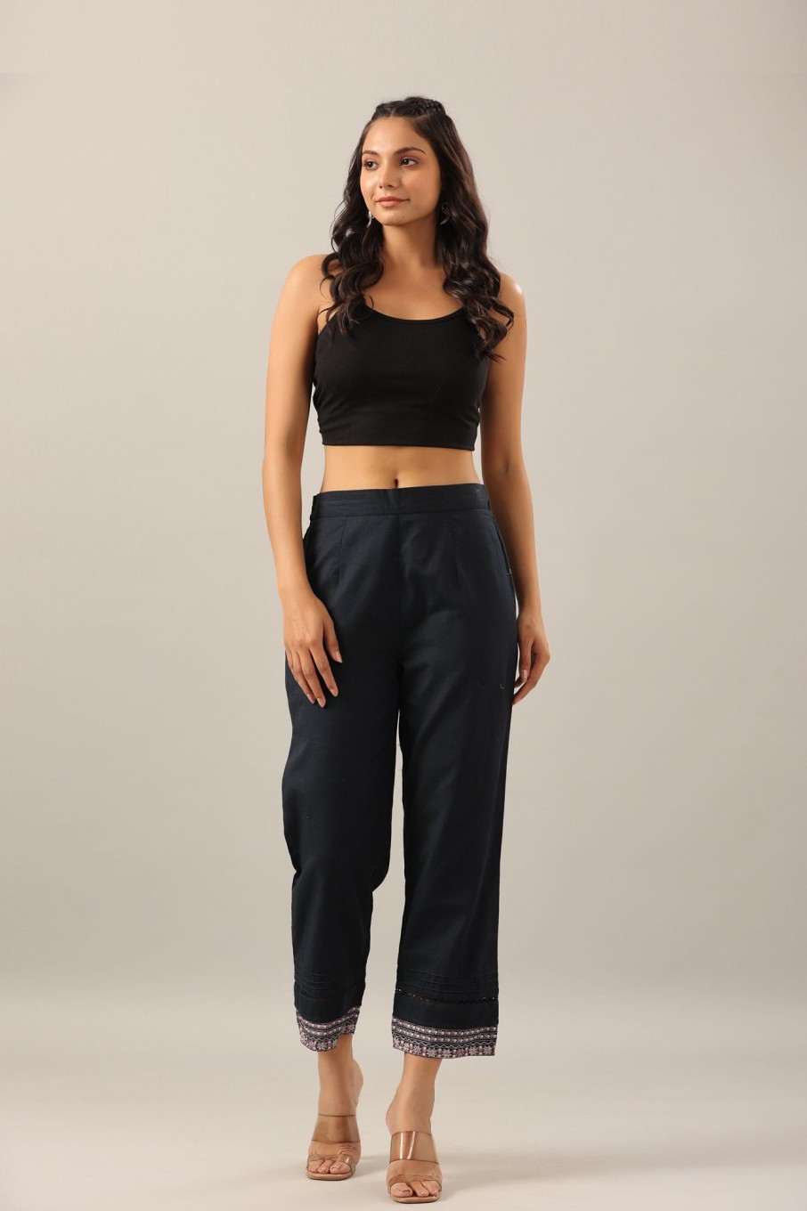 Women Juniper | Women'S Navy Cotton Flex Solid Pant. - Juniper Blue