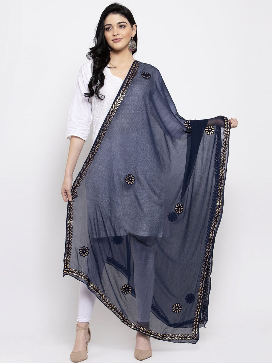 Women Wahe-NOOR | Women'S Navy Blue Gotta Patti Chiffon Dupatta - Wahe-Noor