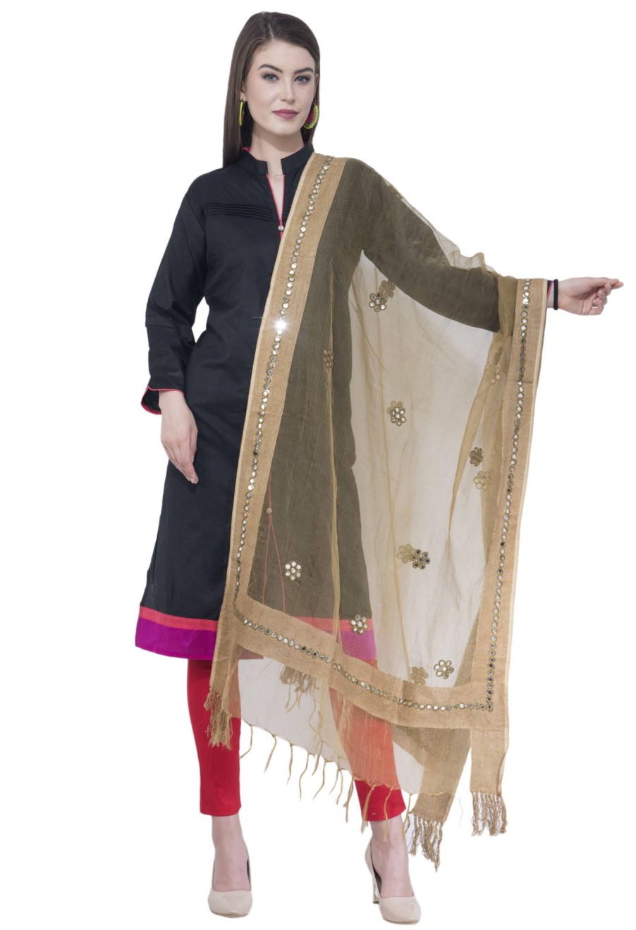 Women AR Silks | A R Silk Golden Color Fancy Silk Dupattas And Chunnis Dark Golden