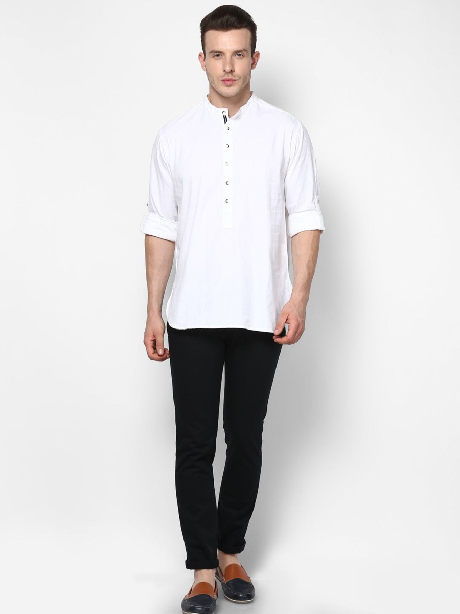 Men Even Apparels | Men'S Pure Cotton Kurta With Band Collar - Even Apparels White