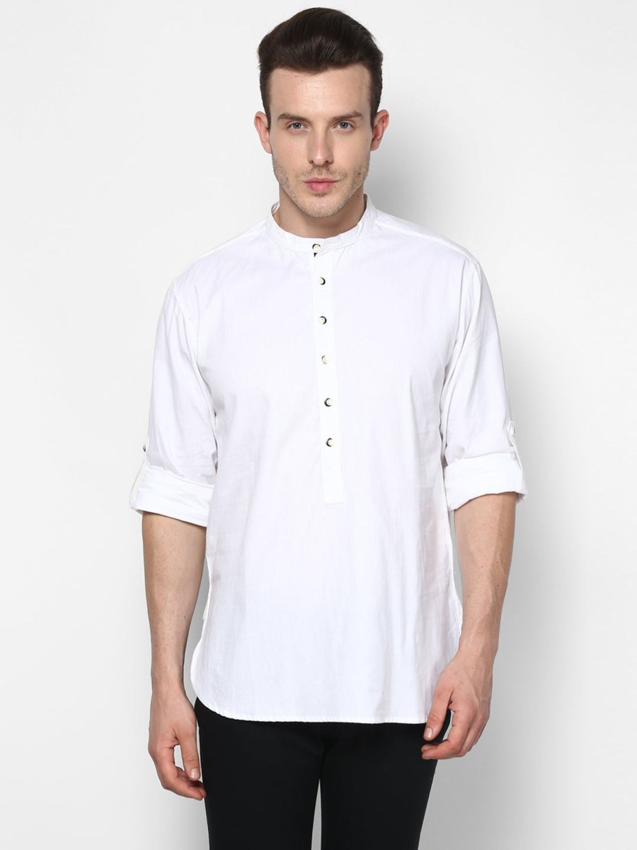 Men Even Apparels | Men'S Pure Cotton Kurta With Band Collar - Even Apparels White