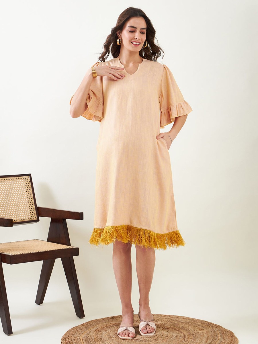 Women The Kaftan Company | Women'S Viscose Dress - The Kaftan Company Beige