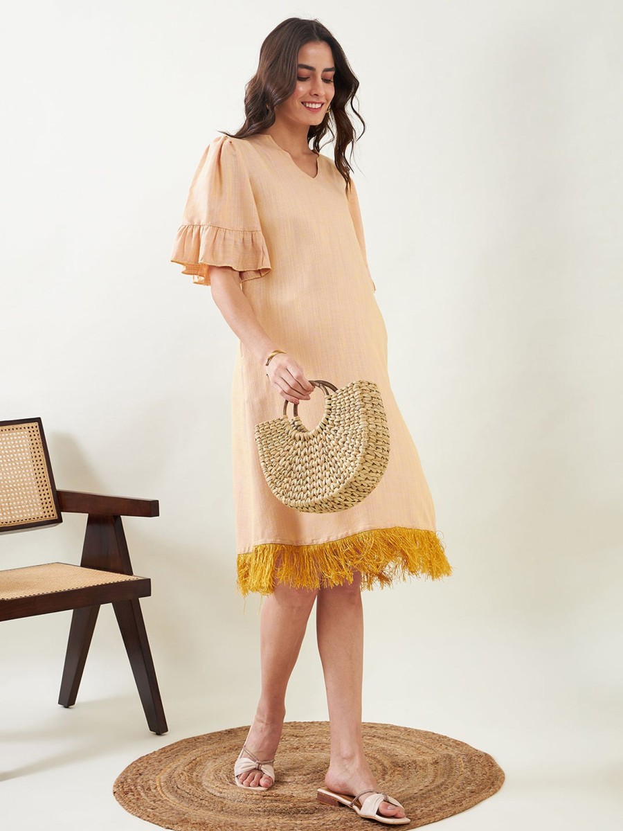 Women The Kaftan Company | Women'S Viscose Dress - The Kaftan Company Beige