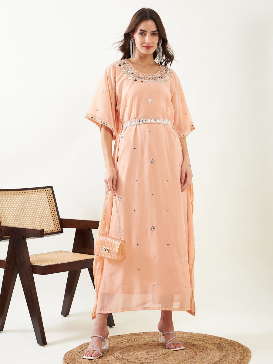 Women The Kaftan Company | Women'S Georgette Dress - The Kaftan Company Peach