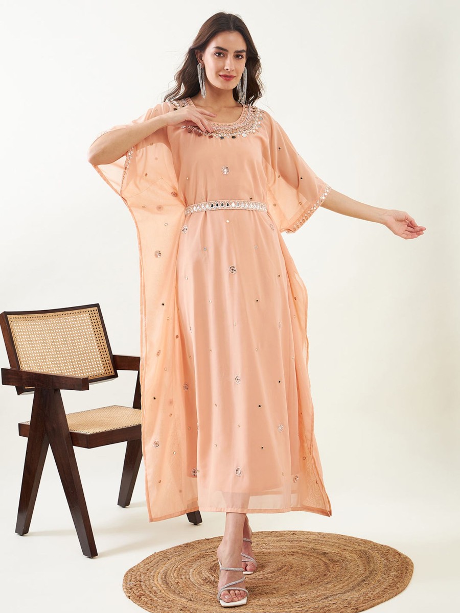 Women The Kaftan Company | Women'S Georgette Dress - The Kaftan Company Peach