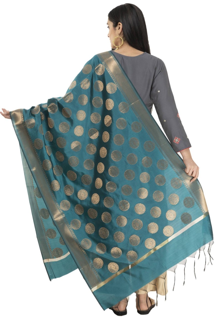 Women AR Silks | A R Silk Women'S Tapeta Silk Zari Work Banarsi Silk Dupatta Ars0408 Dark Rama