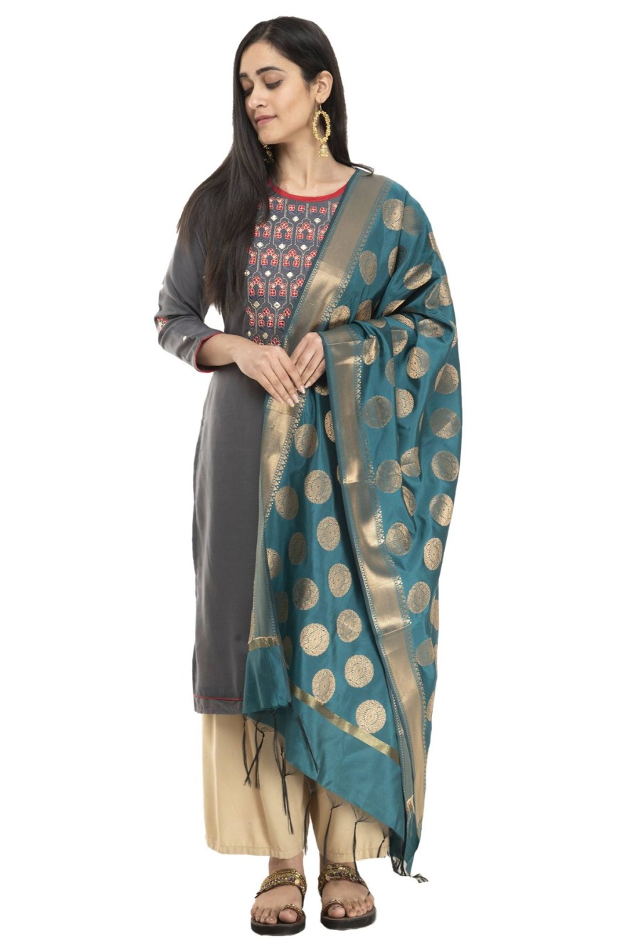 Women AR Silks | A R Silk Women'S Tapeta Silk Zari Work Banarsi Silk Dupatta Ars0408 Dark Rama