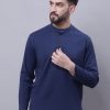 Men Even Apparels | Men'S Pure Cotton Short Kurta With Band Collar - Even Apparels Blue