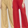 Women Wahe-NOOR | Women'S Solid Fawn U0026 Red Rayon Palazzo (Pack Of 2) - Wahe-Noor