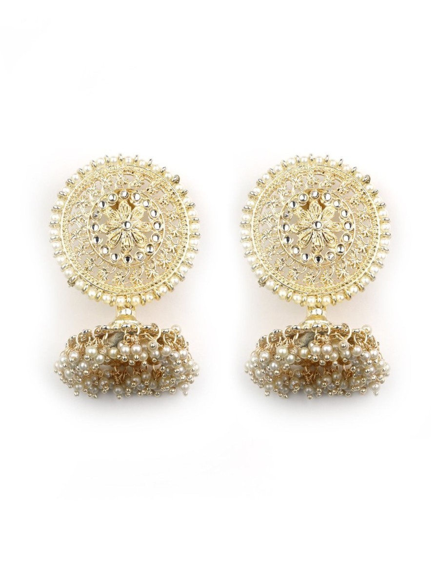 Jewellery Priyaasi | Women'S White Beaded Plated Jhumkas - Priyaasi Gold