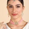 Jewellery Zaffre Collections | Women'S/Girl'S Choker Set With Maang Tikka And Meena - Zaffre Collections Pink