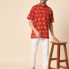 Men TREND-MATTERS | Men'S Red Pure Cotton Hand Block Printed Kurta For Men - Trend-Matters