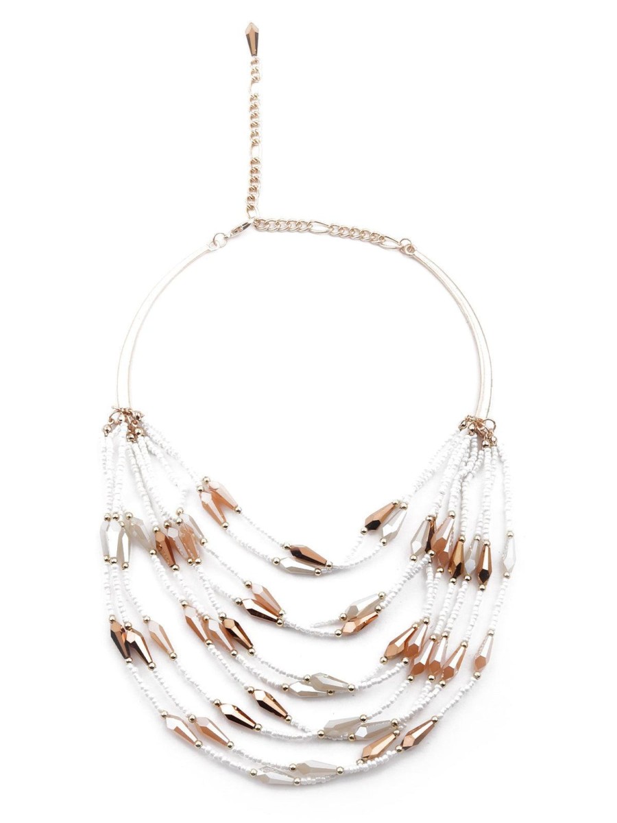 Jewellery Odette1 | Women'S White And Gold Layered Statement Necklace - Odette