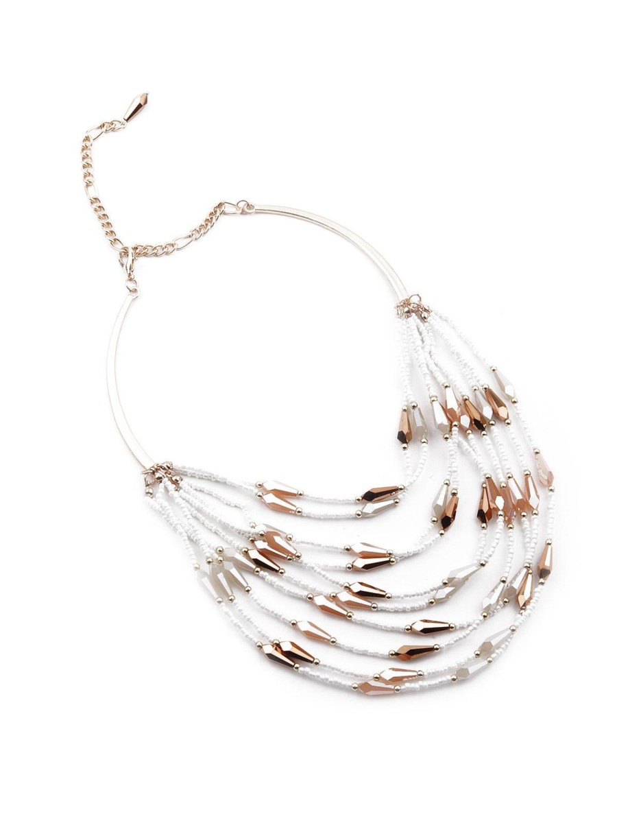 Jewellery Odette1 | Women'S White And Gold Layered Statement Necklace - Odette