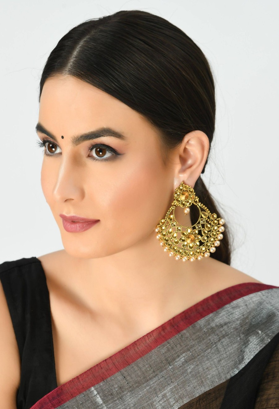 Jewellery Kamal Johar | Kamal Johar Gold-Plated Kundan U0026 Pearls Jhumkas Jker_105