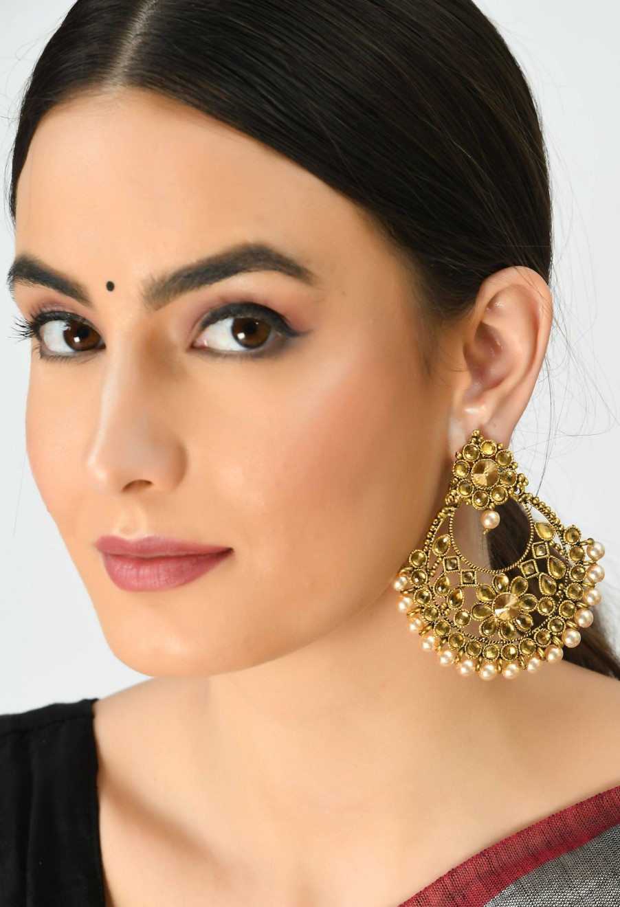 Jewellery Kamal Johar | Kamal Johar Gold-Plated Kundan U0026 Pearls Jhumkas Jker_105