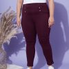 Women SASSAFRAS | Women'S Show Button High Waist Jeggings - Sassafras Burgundy