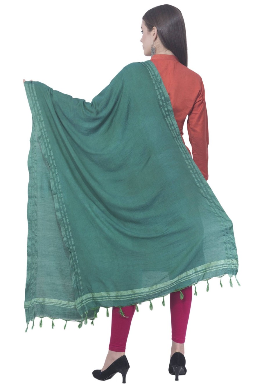 Women AR Silks | A R Silk Color Golden Border Cotton Dupattas And Chunnis Rama Green