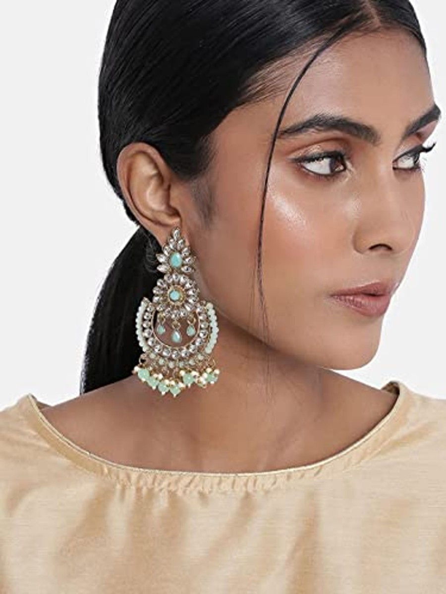 Jewellery I Jewels | Women'S 18K Gold Plated Handcrafted Earrings With Maang Tikka Encased With Faux Kundan U0026 Pearl - I Jewels