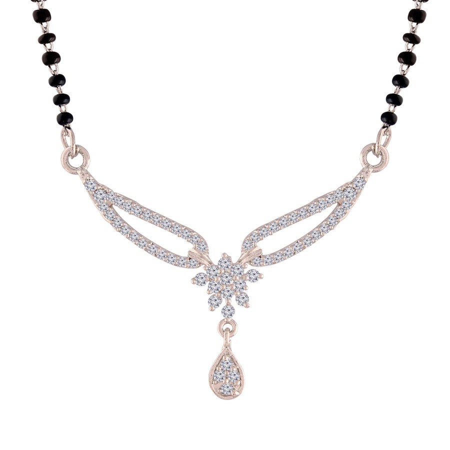 Jewellery I Jewels | Women'S 18K Rhodium Plated Pendant With Black Bead Chain Mangalsutra - I Jewels