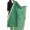 Women AR Silks | A R Silk Vns Border Buti Fancy Dupatta Color Dupatta Or Chunni Green