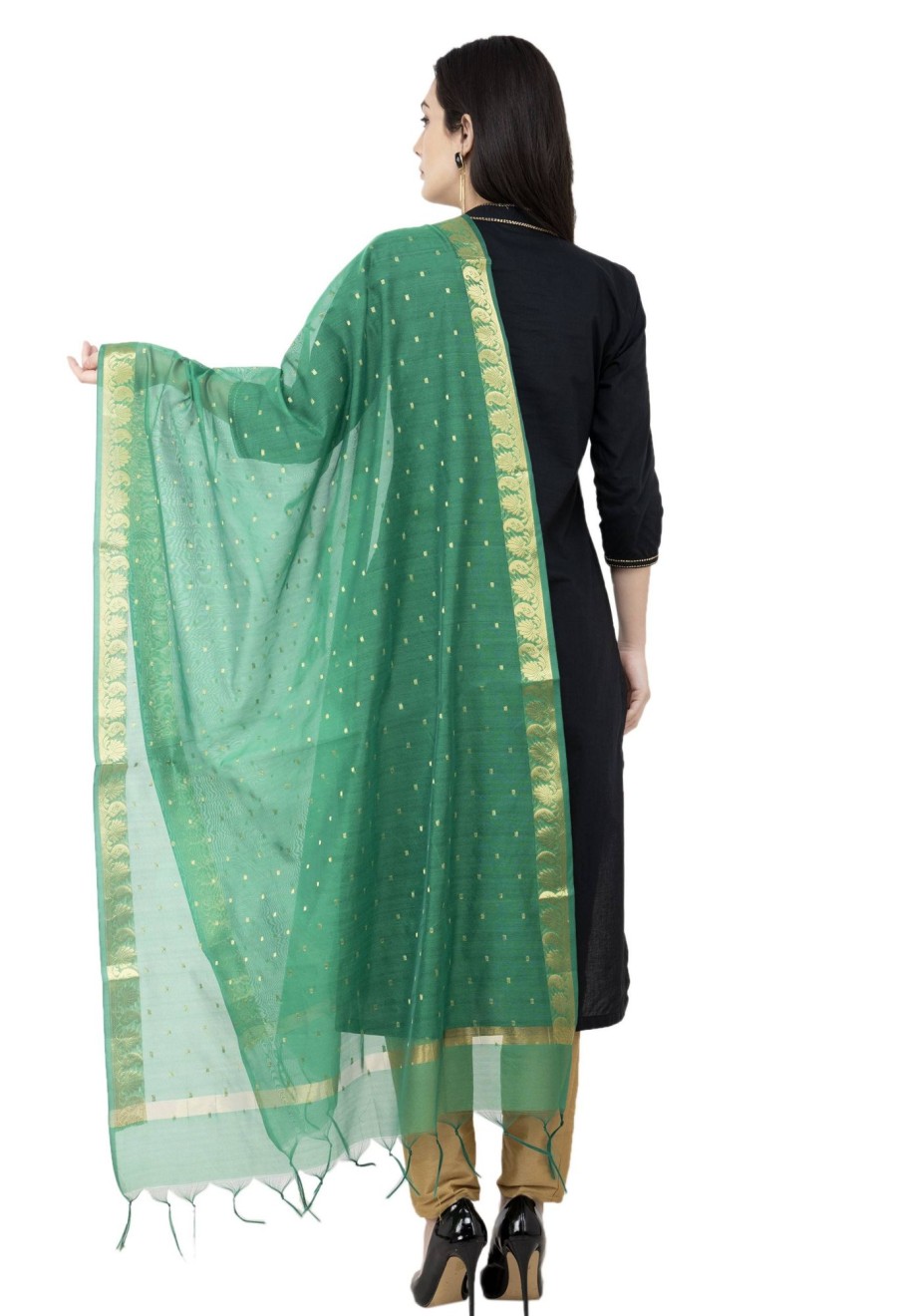 Women AR Silks | A R Silk Vns Border Buti Fancy Dupatta Color Dupatta Or Chunni Green