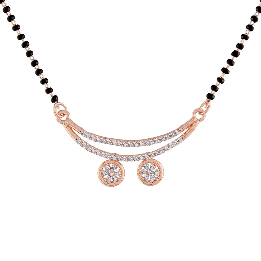 Jewellery I Jewels | Women'S 18K Rose Gold Plated Pendant With Black Bead Chain Mangalsutra - I Jewels