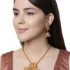 Jewellery Anikas Creation | Antique Matte Gold Finish Goddess Laxmi White Stone Studded Temple Jewellery Set - Anikas Creation Multicolor