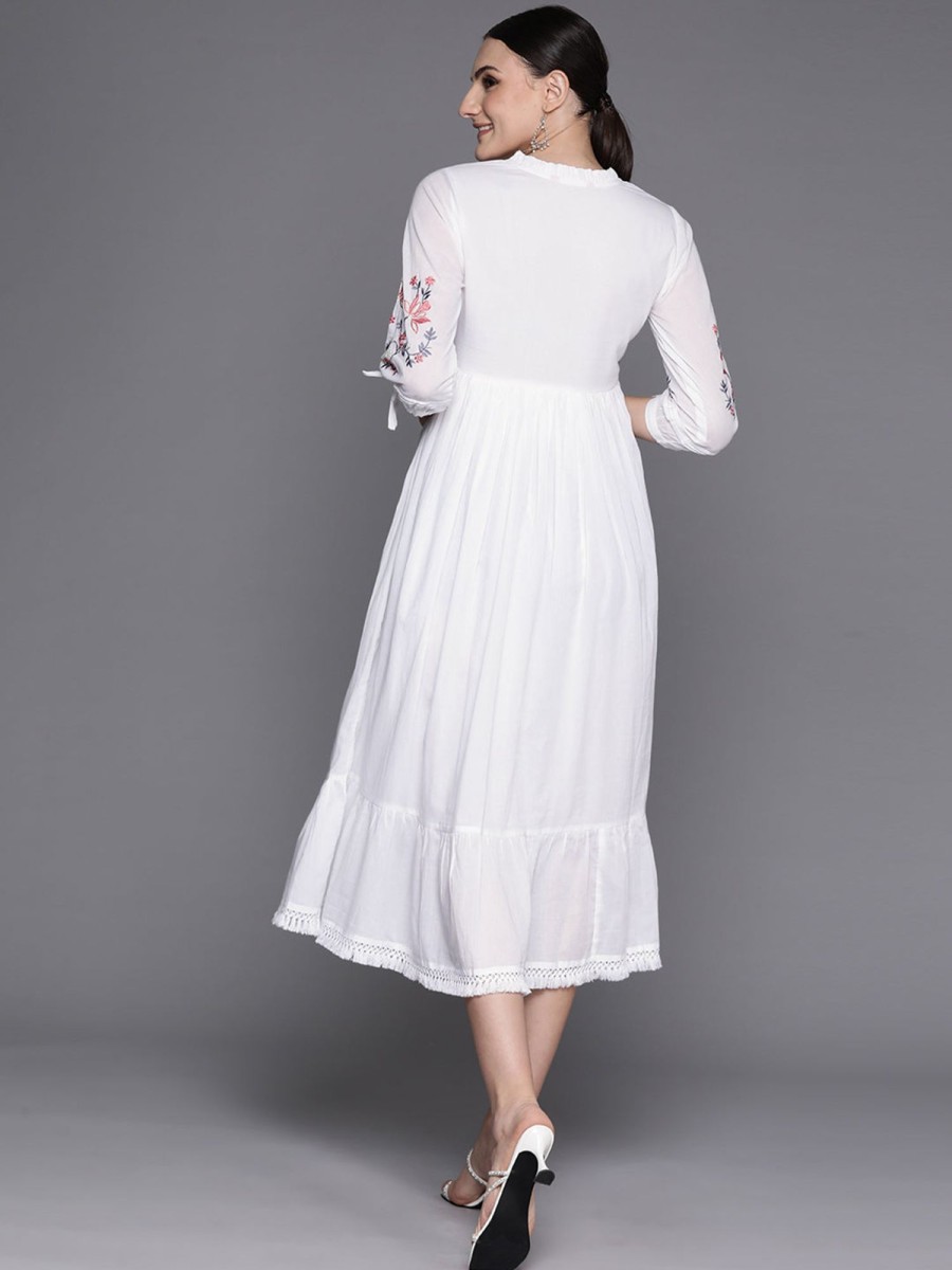 Women Indo Era | Women'S A-Line Midi Dress - Indo Era White