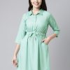 Women Ahika | Women'S Crepe Polka Dots Printed Dress - Ahika Green