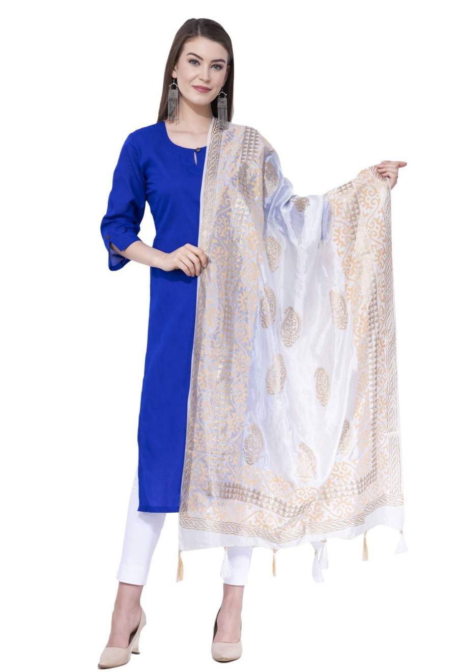 Women AR Silks | A R Silk Color Silk Pahadi Silk Dupattas And Chunnis White