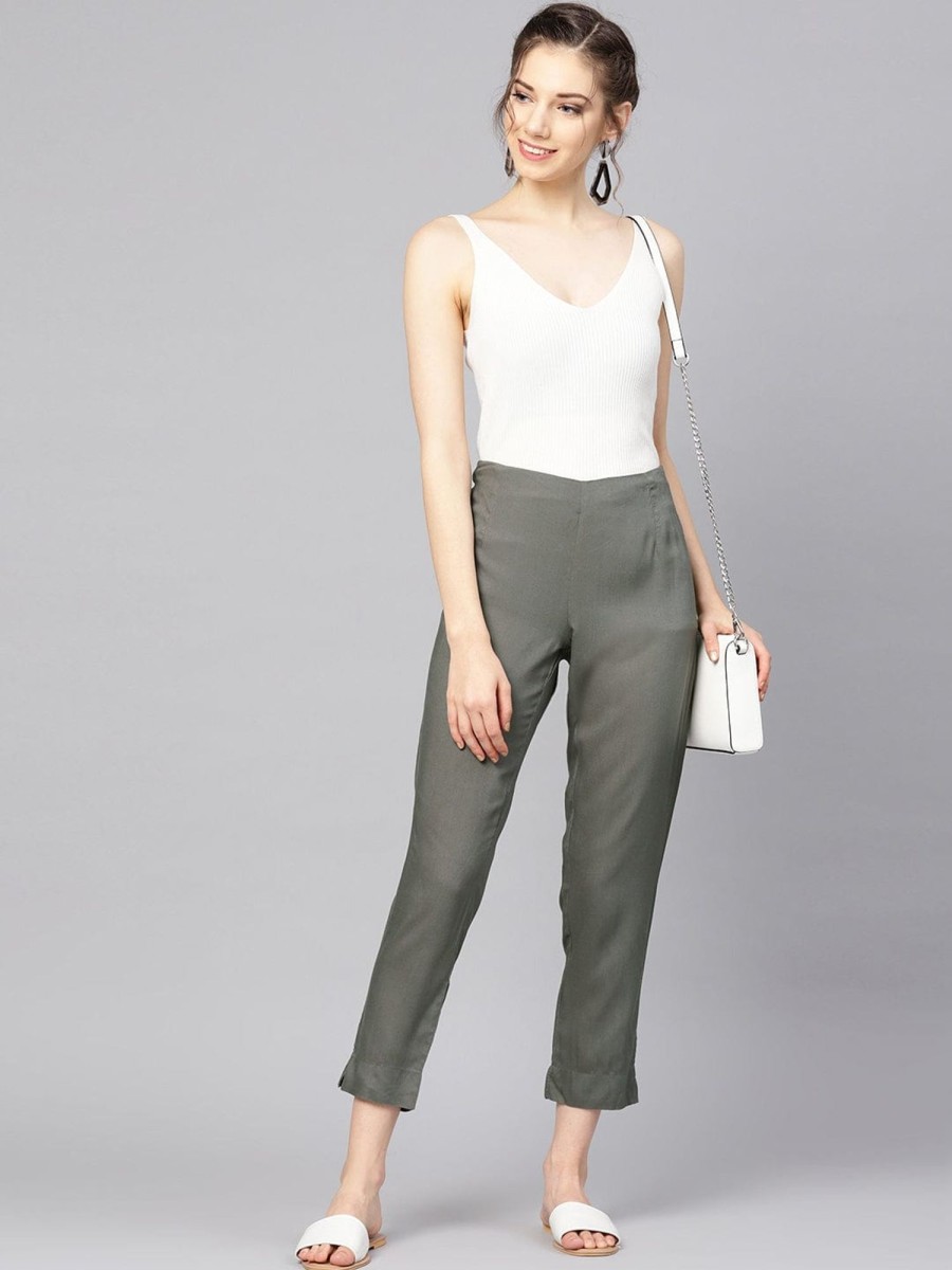 Women Varanga | Women'S Grey Solid Regular Cropped Trousers - Varanga