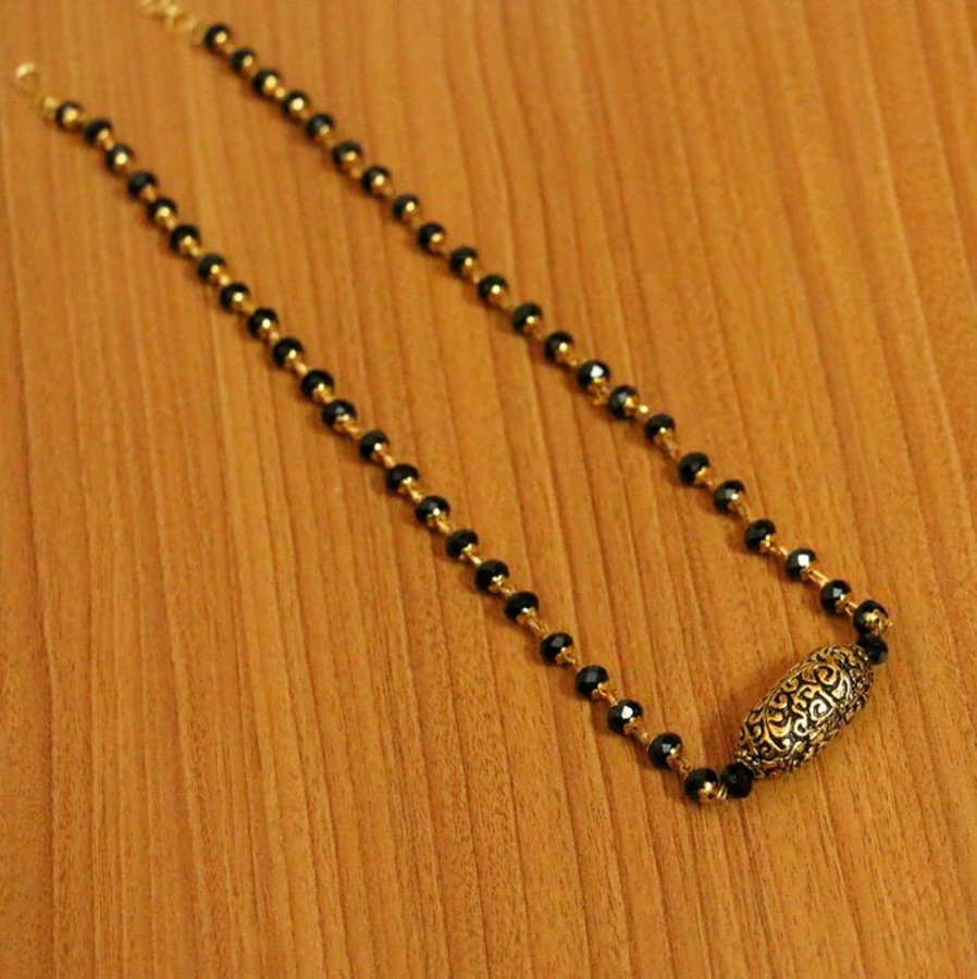 Jewellery Sanvi Jewels | Women'S Crystal Antique Gold Bead Mangalsutra - Sanvi Jewels Black