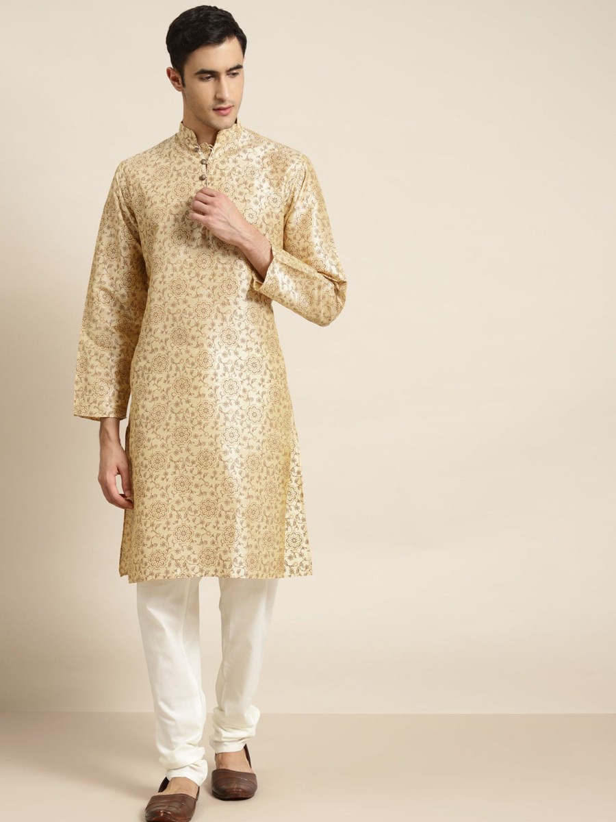 Men Sojanya | Men'S Silk Blend Printed Only Kurta - Sojanya Beige