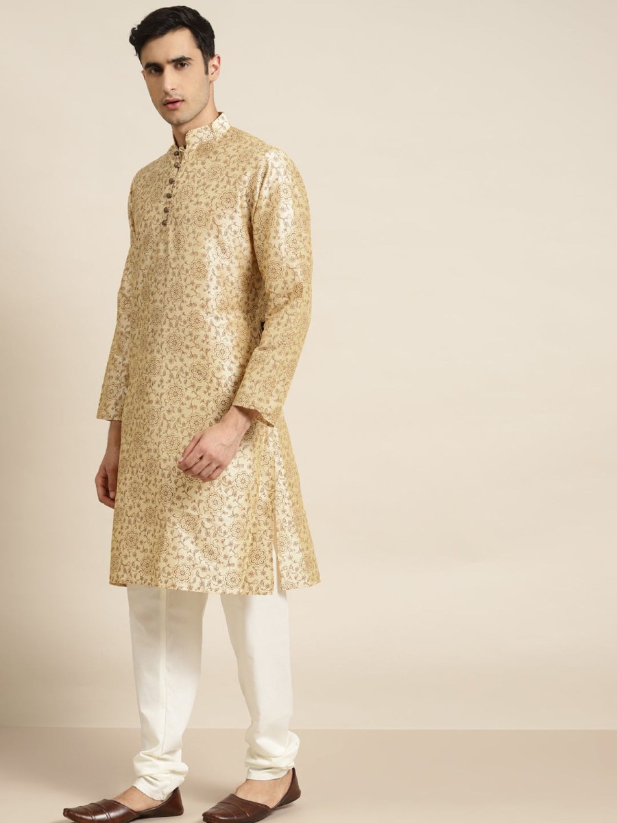 Men Sojanya | Men'S Silk Blend Printed Only Kurta - Sojanya Beige