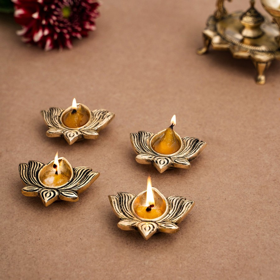 Others DecorTwist | Brass Lotus Diya Set Of 4 - Default Title - Decortwist