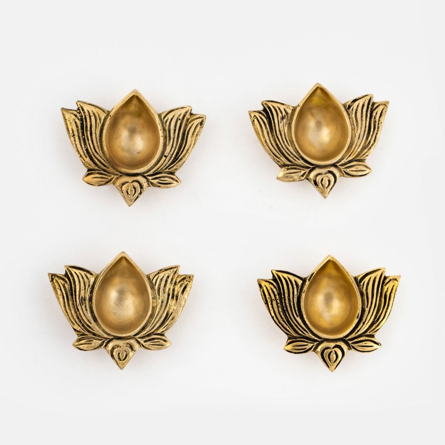 Others DecorTwist | Brass Lotus Diya Set Of 4 - Default Title - Decortwist