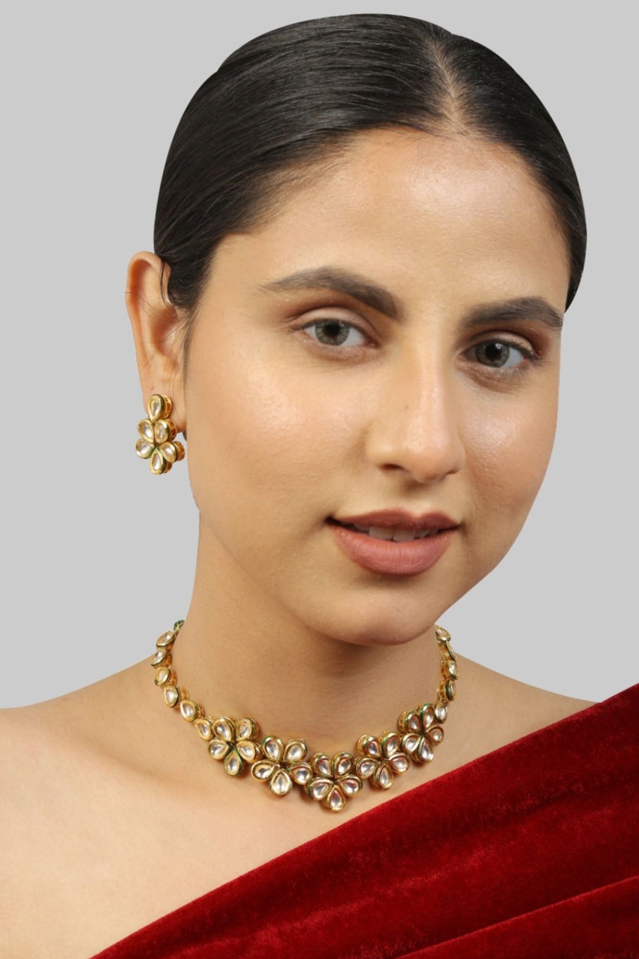 Jewellery Femizen | Women'S Handcrafted Kundan Necklace Set - Femizen Golden