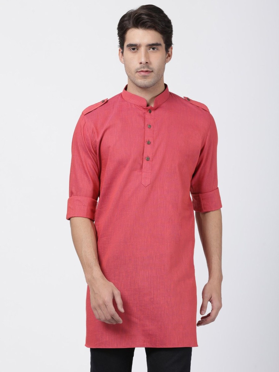 Men Vastramay | Men'S Maroon Cotton Kurta - Vastramay