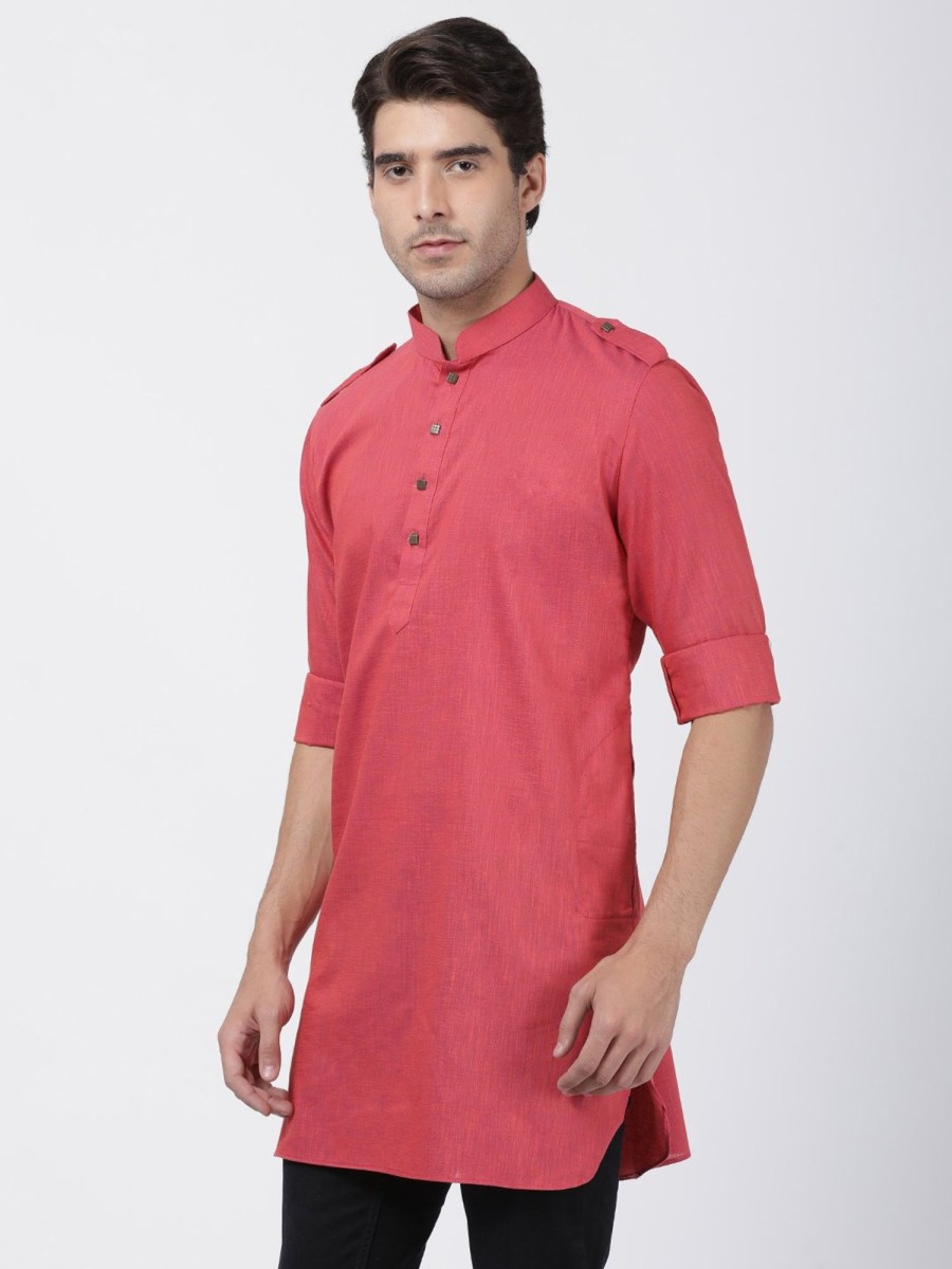 Men Vastramay | Men'S Maroon Cotton Kurta - Vastramay