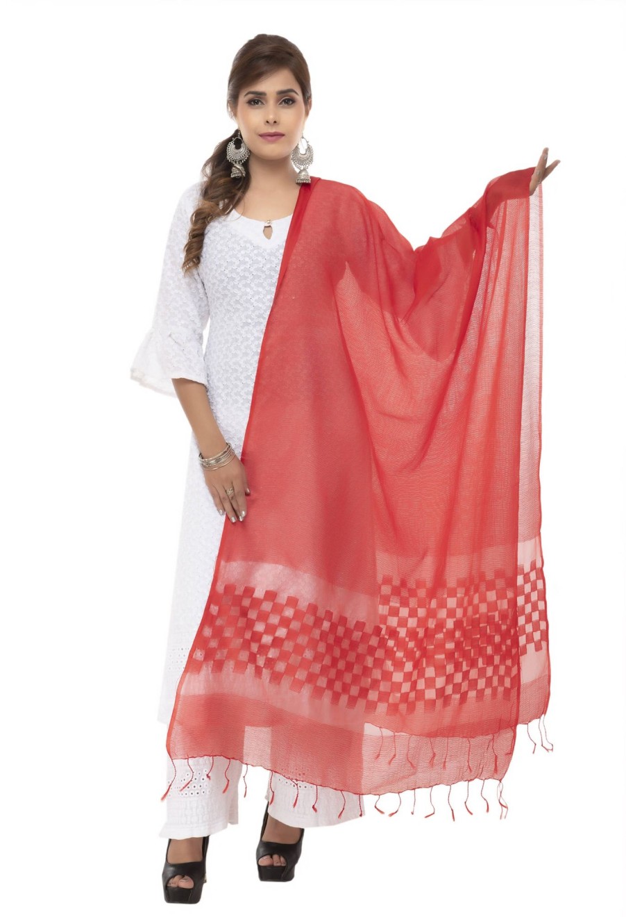 Women Moeza | Women'S Buta Square Cutt Dupatta U0026 Chunni Mfd0011 - Moeza Red