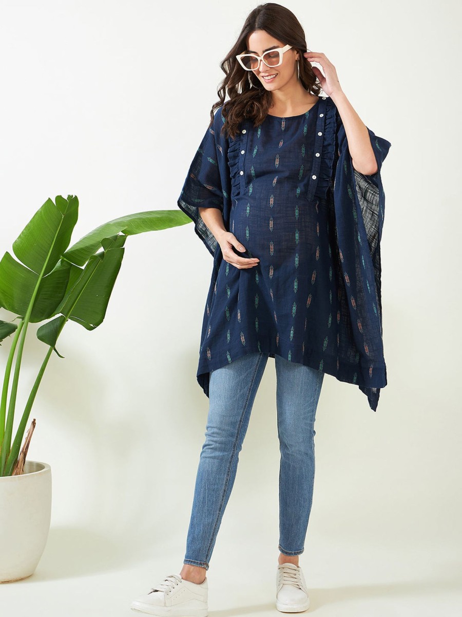 Women The Kaftan Company | Women'S Handloom Cotton Maternity Kaftan - The Kaftan Company Blue