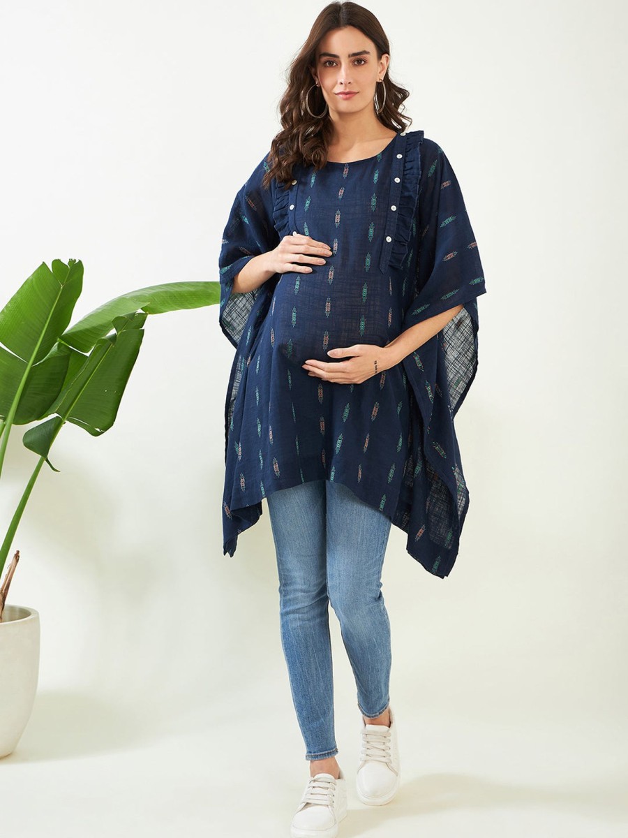 Women The Kaftan Company | Women'S Handloom Cotton Maternity Kaftan - The Kaftan Company Blue