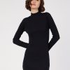 Women Lyush | Women'S Black Rib Turtle Neck Short Dress - Lyush