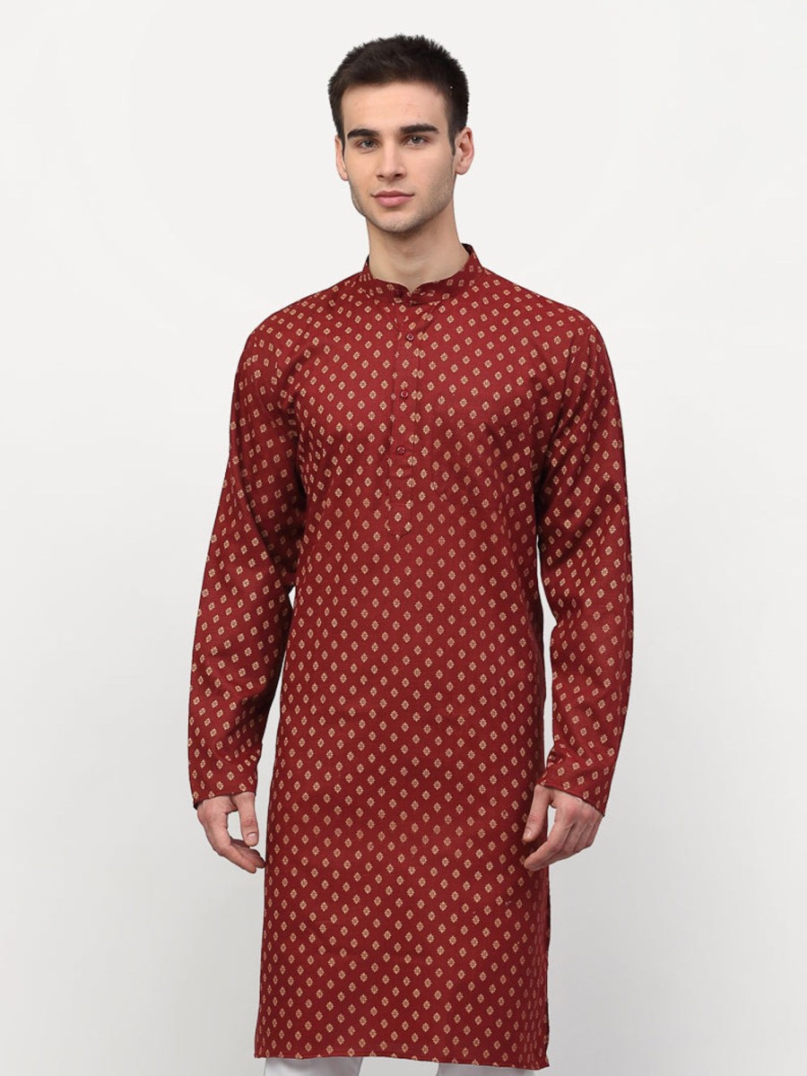 Men Virat Fashions | Men'S Maroon Printed Kurta Only ( Ko 627 Maroon ) - Virat Fashions