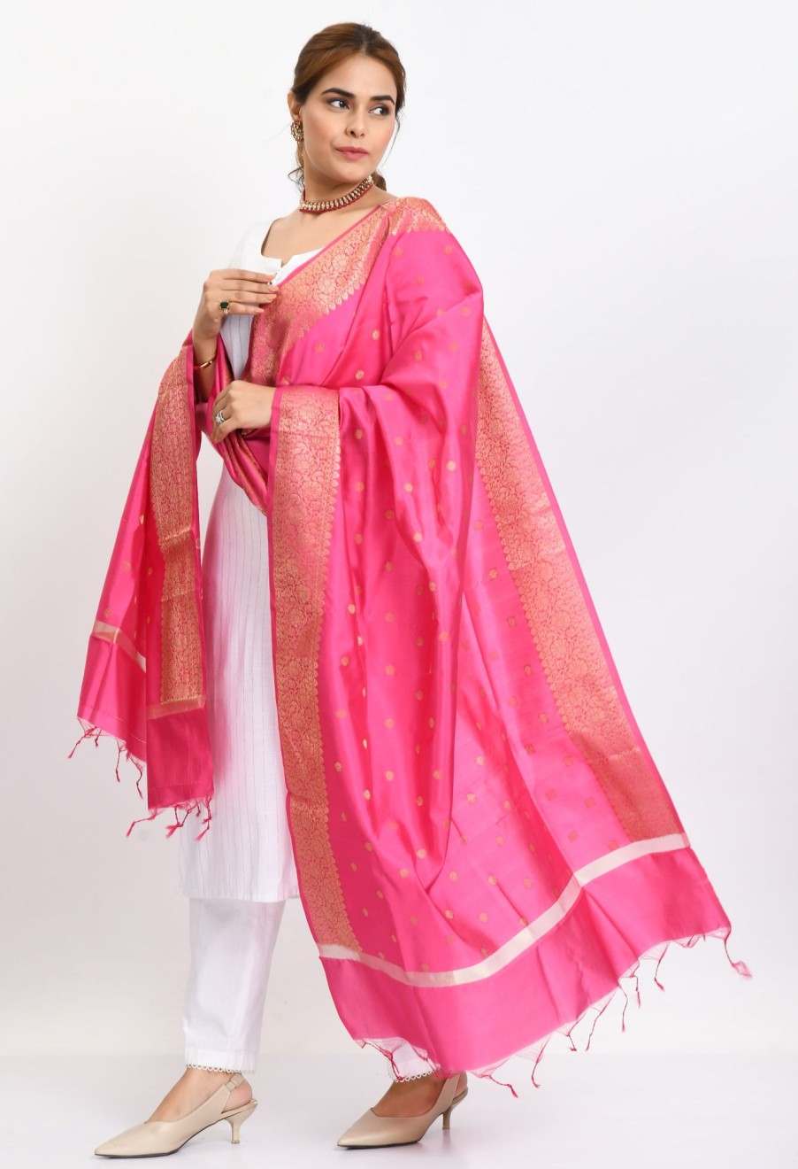 Women Moeza | Women'S Banarsi Silk Woven Design Dupatta - Moeza Pink